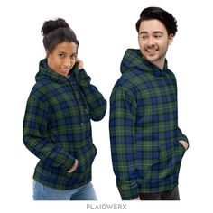 Hoodie in the family tartan of Clan MacLaren; available in seven unisex sizes from XS - 3XL. Blue Highlights, Chiffon Tops, T Shirt Dress