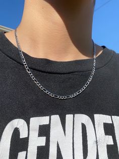 Stainless steel chain Will not tarnish or rust Lobster clasp closure 4mm width Adjustable from 16”-19” Chain Aesthetic Men, Boy Jewelry Aesthetic, Mens Silver Chain Necklace, Top Watches For Men, Chains Aesthetic, Wire Choker Necklace, Boys Necklace, Figaro Necklace, Bunny Necklace