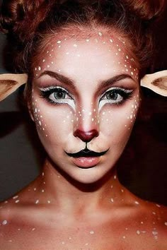 Deer Halloween Makeup, Deer Makeup Tutorial, Deer Halloween, Xmas Makeup, Fantasy Make-up, Deer Makeup, Halloweenský Makeup, Halloween Make-up Looks, Holloween Makeup