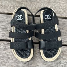 Chanel Black Leather And Canvas Dad Slingback Sandals Size Eu 38 In Excellent Pre-Owned Condition Chanel Dad Sandals, Dad Sandals, Shoes Chanel, Leather And Canvas, Slingback Sandals, Chanel Black, Slingback Sandal, Chanel Shoes, Black Leather