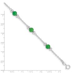 Sterling Silver 9inch Polished Green Jade Anklet Jade Beads, Green Jade, Jade Green, Spring Rings, Primary Color, Rhodium Plated, Timeless Beauty, Green Colors, Anklets