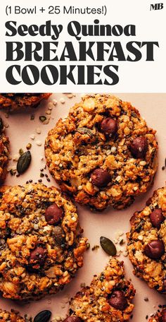 an advertisement for seedy quinoa breakfast cookies