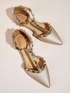 Shop Women's Flats | Trendy Fashion Shoes | SHEIN USA Shoes Shein, Strap Flats, Black Punks, Studded Flats, Ankle Strap Flats, Moda Paris, Bridal Heels, Shoes Flats Sandals