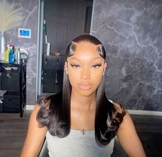 Cute Simple Wig Hairstyles, Black Bob Wig Hairstyles, Prom Hairstyles For Black Women Middle Part, Sleek Front Hair Down Straight, Color Side Part Wig, Formal Wig Styles, Wigs Ideas For Black Women, Long Bob Wig Hairstyles, Classy Birthday Hairstyles