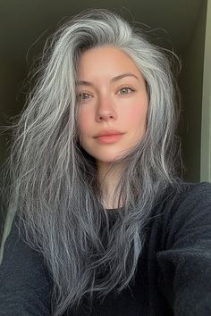 Dream of growing out grey hair with style? Our stunning collection of examples will guide your way to a fabulous new look. Tap to see all naturally going gray ideas now and follow us for more! Peekaboo Grey Hair, Colored Grey Hair, Slowly Going Grey, Gray Roots Black Hair, Asian With Silver Hair, Makeup For Gray Hair And Brown Eyes, What To Do With Gray Hair, Gray Hair With Green Eyes, Brown Hair With Grey Highlights Silver