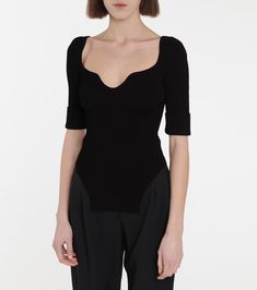 Khaite - Irina ribbed-knit top | Mytheresa Fitted Ribbed V-neck Knit Top, Fitted V-neck Textured Knit Top, Chic Ribbed Fitted Top, Elegant Black Knit Top With Ribbed Neckline, Elegant Fitted Knit Top With Ribbed Neckline, Chic Black Top With Ribbed Neckline, Fitted Black Textured Knit Top, Fitted Black V-neck Knit Top, Chic Fitted Knit Top With Ribbed Neckline