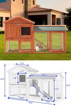 a chicken coop is shown with measurements for the top and bottom sections, as well as an