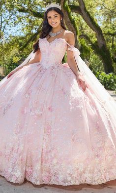 Tulle Wedding Dress Ballgown, Pink Ball Gown, Voluminous Skirt, Princess Prom Dresses, Shoulder Cape, Pretty Quinceanera Dresses, Quince Dress, Ball Gowns Princess, Sleek Dress