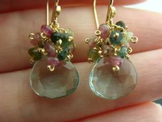 Green Quartz and Watermelon Tourmaline 14K Gold Filled Cluster | Etsy Luxury Gemstone Cluster Earrings For Women, Earrings Matching, Beautiful Bridal Jewelry, Grapevine Wreaths, Resin Jewelry Diy, Tourmaline Earrings, Earring Making, Family Jewels, Beaded Jewelry Designs