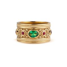 A beautiful Byzantine-style inspired ring. *real images of the ring, taken by us* Dimensions: 11mm width Gemstones: - Simulated Emerald (cubic zirconia) - Simulated Ruby (cubic zirconia) Material: - Sterling Silver (925) - 9K Gold (375) - 14K Gold (585) - 18K Gold (750) *All signet rings are hallmarked on the back for certification* - We offer FREE Worldwide DHL & FedEx Shipping! - Branded DanelianJewelry Gift Box with each order! Our customer service is available 7 days a week. Leave us your me Byzantine Ring, Etruscan Jewelry, Byzantine Gold, Byzantine Rings, Ancient Greek Jewelry, Multi Gemstone Ring, Medieval Jewelry, Signet Rings, Greek Jewelry