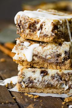 three dessert bars stacked on top of each other