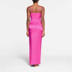 Lounge in luxury with this striking, elevated slip. Featuring lace trim along the front slit and a flattering straight neck, this full-length silhouette... Lace Long Dress, Lace Dress Long, Jacquard Fabric, Dress Making, Lace Trim, Long Dress, Hot Pink, Full Length, The Dress