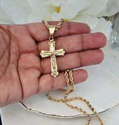 Gold Crucifix Necklace for Men, 3.5mm Rope Chain with Crucifix, Gold Diamond Cut Cross Chain, 14k Heavy Plated Necklace, Cross Necklace Men for just $49.90 #GoldCrossChainMen #JesusChristCross #PuertoRico #CrucifixNecklace #14kMensCrucifix #CrossNecklace #MensGoldCross #JesusNecklaceGold #14kGoldCrucifix #GoldCrucifixInri Gold Crucifix Necklace, Chains Cross, Cross Necklace Men, Cross Necklace For Men, Jesus Necklace, Rose Gold Initial, Crucifix Necklace, Cross Jesus, Cheap Necklaces