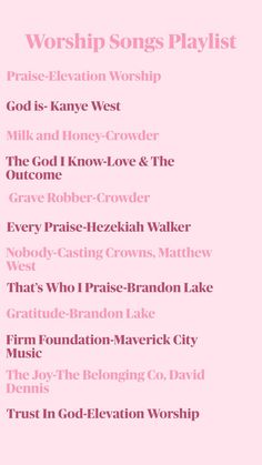 the words worship songs playlist on pink background