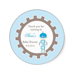 a blue and brown baby shower sticker with the words thank you for coming to noah's