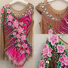 two pictures of different types of clothing with flowers painted on the front and back of them