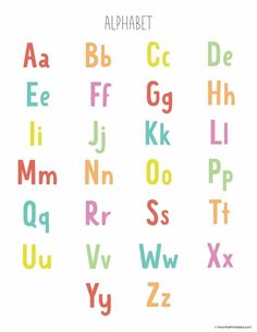 the alphabet is colorful and has different letters on each letter, including one for each letter