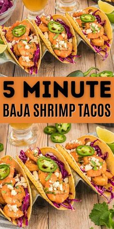 5 minute bbqa shrimp tacos on a wooden table