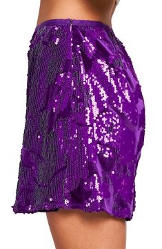 Add a dazzling pop of color with a leg-baring skirt covered in purple sequins. Hidden side-zip closure Lined 100% polyester Dry clean Imported Asian & Pacific Islander Owned/Founded Pacific Islander, Purple Fits, Pop Of Color, Nordstrom Store, Side Zip, Color Pop, Sequin, Top Brands, Mini Skirts