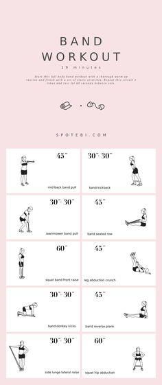 a pink poster with black and white illustrations on it's sides, including the words band workout