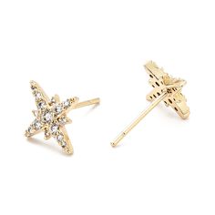 18k Gold Plated Cubic Zirconia Star Stud Earrings Yellow Gold Star-shaped Cubic Zirconia Earrings, Yellow Gold Star Shaped Cubic Zirconia Earrings, Yellow Gold Cubic Zirconia Star Earrings, Gold Star-shaped Diamond Earrings, Star Stud Earrings, Star Earrings Stud, Star Studs, Ring Bracelet, Earring Necklace