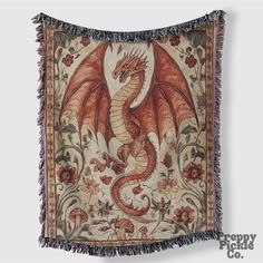 a tapestry with a red dragon on it