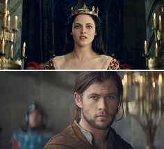 two different scenes from the same movie, one with a man and woman in medieval costumes