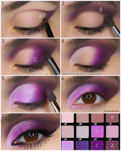 Easy Eyeshadow For Beginners Colorful, Violet Eyeshadow, Purple Eye Makeup Tutorial, Purple Eyeshadow Looks, Maquillage Yeux Cut Crease, Pretty Eye Makeup, Makeup Pictorial, Beginners Eye Makeup