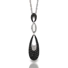 Royal 14K White Gold Black Diamond & Diamond Pendant - Mystique Majesty Luxury Black Necklace With Brilliant Cut, Oval Black Necklace For Anniversary, Luxury Black Diamond Pendant Necklace, Elegant Black Round Diamond Necklace, Fine Jewelry Black Diamond Necklaces, Luxury Black Oval Necklaces, Elegant Black Drop Jewelry, Elegant Black Drop Necklace, Timeless Black Diamond Jewelry