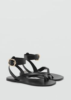 Leather straps sandals - Women | Mango USA Mango Sandals, Floral Beach Wear, Leo Jewelry, Straps Sandals, Leather Strap Sandals, Strap Sandals Women, Euro Summer, Greek Sandals, Sheep Leather