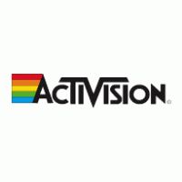 the activision logo is shown in black and white, with rainbows on it