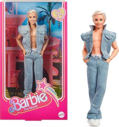 the barbie doll is wearing jeans and a denim vest