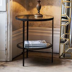 Vintage Iron & Glass Side Table – Elegant Two-Tier Design - Decor interiors Mirrored Shelf, Chic Bedside Table, Eclectic Side Table, Bronze Side Table, Round Metal Side Table, Glass Side Table, Tempered Glass Table Top, Glass Table Top, Opulent Interiors