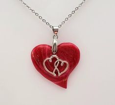 Hypoallergenic Heart Necklace For Valentine's Day, Hypoallergenic Open Heart Necklace For Valentine's Day, Valentine's Day Heart Pendant Necklace With Lobster Clasp, Double Heart Charm Necklace, Necklace Clay, Heart Charm Necklace, Heart Shaped Pendant, Red Pomegranate, Heart Shape Pendant