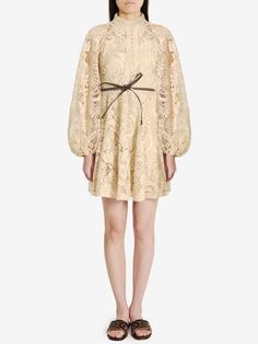 TAUPE ZIMMERMANN WAVERLY LACE MINI DRESS Elegant Mini Dress, Fall Winter 2024, Mini Dresses For Women, Mens Fall, Women's Wardrobe, Sweaters Knitwear, Emilio Pucci, Lace Mini Dress, Winter 2024