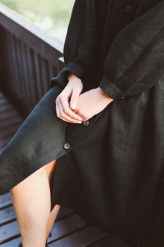 Black Linen Dress, You Loose, Dress Handmade, Black Linen, Wide Sleeves, Linen Dresses, Kimono Fashion, Pure Linen, We Wear