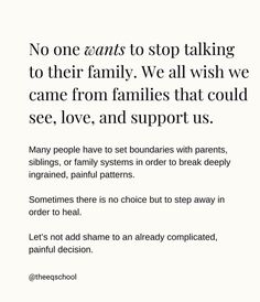 an ad with the words no one wants to stop talking to their family we all wish we came from families that could see, love, and support us