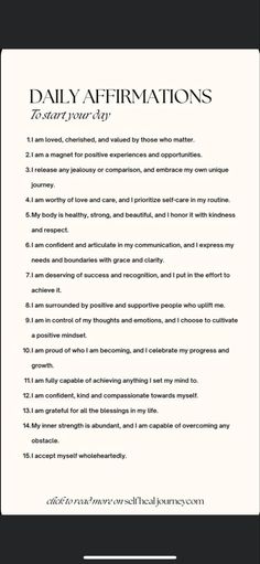 the daily affirmations page on an ipad