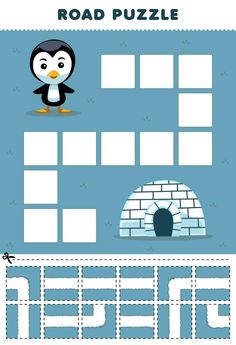 Education game for children road puzzle help penguin move to the igloo printable winter worksheet Igloo Printable, Winter Worksheet, Pole Nord, Logic Puzzles, Puzzles For Kids, Colorful Pictures, Games For Kids, Penguins