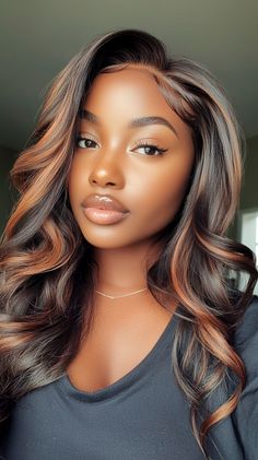 🌈 Celebrity-Inspired Highlights On Black Hair fall hair colors copper highlights | Timeless Opul... Warm Hair Color, Polished Hair, Saving Techniques, Easy Morning