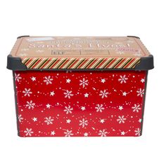 Keep your precious holiday décor safe on the off season with the Simplify Holiday festive storage tote bins! The plastic material allows the storage bin to protect what's inside from being crushed, dust, odors and water. Stackable design allows you to maximize your storage space, removable lid makes it easy to pack and unpack your items. The festive holiday print allows you to use for more than just a storage box, can be used as a big gift box or a holiday basket! Simplify (11.42-in W x 9.25-in H x 15.35-in D) Red Polypropylene Stackable Bin | 9080-30 Big Gift Boxes, Christmas Decoration Storage, The Off Season, Big Gift, Holiday Baskets, Stackable Bins, Storage Tote, Plastic Storage Bins, Santa's Elves