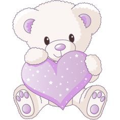 a white teddy bear holding a blue heart