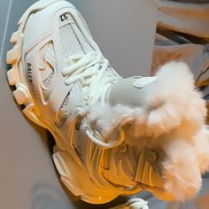 Track Sneakers With Fur Inside Fur Sneakers, Balenciaga Shoes, Womens Shoes Sneakers, High Tops, High Top Sneakers, Balenciaga, Shoes Sneakers, Cream, Women Shoes