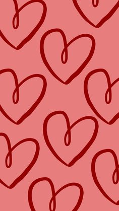 many red hearts on a pink background with black lines in the shape of heart shapes