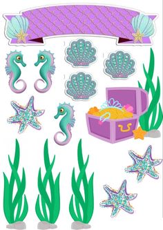 some seahorses and starfish are on the bottom of this paper cutout