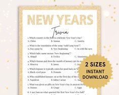 a new year's trivia is shown with the text, 2 sizes instant