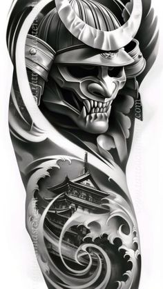 Mascara Samurai, Hannya Maske Tattoo, Japanese Sleeve Tattoo, Hannya Maske, Japanese Warrior Tattoo, Samurai Design, Evolution Tattoo, Underarm Tattoo, Hannya Mask Tattoo