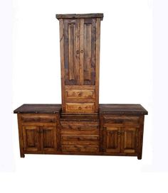 a large wooden cabinet with drawers and doors