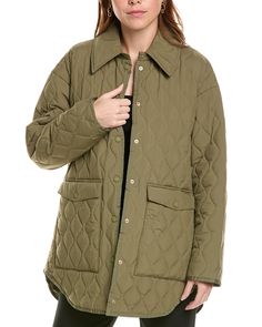 Find PATRIZIA PEPE Quilted Jacket on Editorialist. Elevate your outerwear wardrobe with the Patrizia Pepe Quilted Jacket in Forest Green. This stylish jacket features a quilted design, snap closure, and two front pockets for added convenience. The shirttail hem adds a modern touch, while the cozy padding keeps you warm and comfortable. Made from 100% polyester shell and lining, with 100% polyester padding, this jacket is perfect for chilly days. Pair it with your favorite outfit for a chic and trendy look. Please Note - Size selections are European, refer to the size chart for US conversions. Hand wash recommended. Imported. Quilted Utility Jacket For Winter, Quilted Long Sleeve Utility Outerwear, Winter Quilted Utility Outerwear, Khaki Quilted Long Sleeve Jacket For Cold Weather, Fall Utility Quilted Jacket For Cold Weather, Long Sleeve Quilted Puffer Jacket For Work, Quilted Long Sleeve Puffer Jacket For Work, Long Sleeve Puffer Quilted Jacket For Work, Khaki Quilted Jacket For Fall