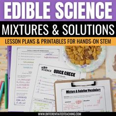 an edible science book with pictures and text on the cover, next to a clipboard